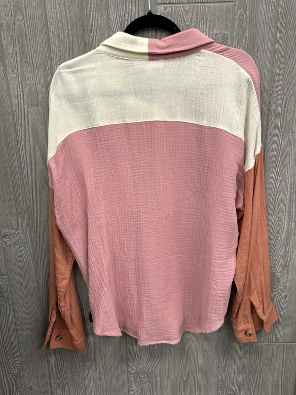 Top Long Sleeve By Clothes Mentor In Pink & White, Size: L Discount