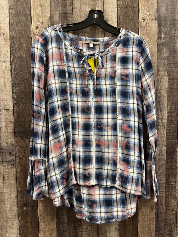 Top Long Sleeve By Seven 7 In Plaid Pattern, Size: M Hot on Sale