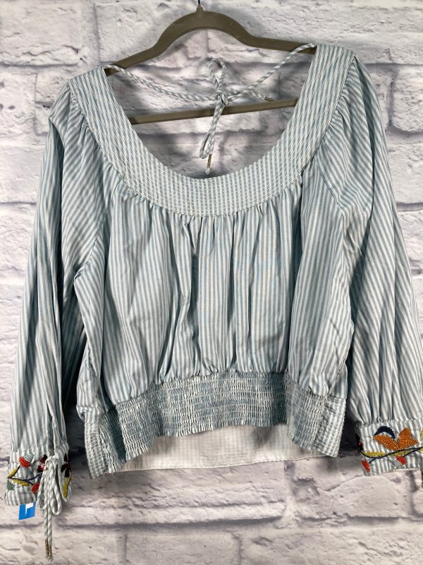 Top Long Sleeve By Anthropologie In Blue & White, Size: L Online Sale