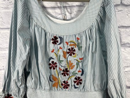 Top Long Sleeve By Anthropologie In Blue & White, Size: L Online Sale