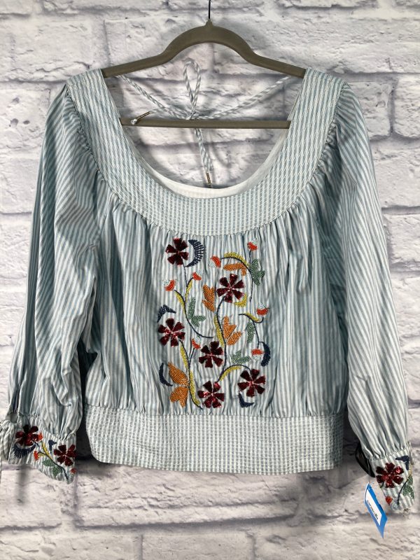 Top Long Sleeve By Anthropologie In Blue & White, Size: L Online Sale