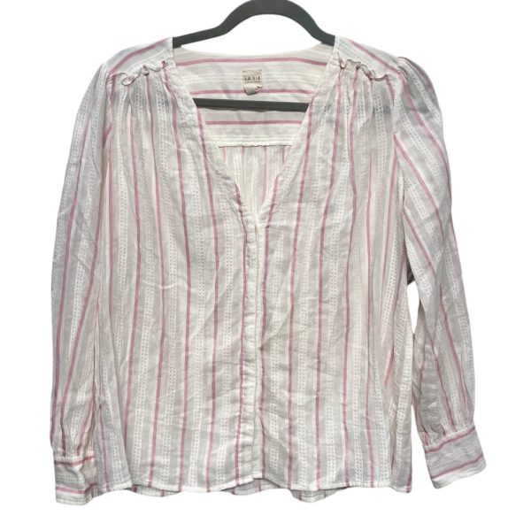 Top Long Sleeve By Rebecca Taylor In Pink & White, Size: S Supply